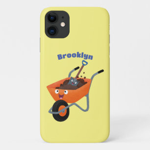 Cute happy orange wheelbarrow cartoon illustration iPhone 11 case