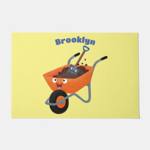 Cute happy orange wheelbarrow cartoon illustration doormat