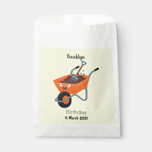 Cute happy orange wheelbarrow cartoon illustration favour bag