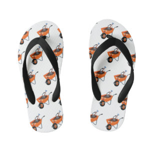 Cute happy orange wheelbarrow cartoon illustration kid's thongs