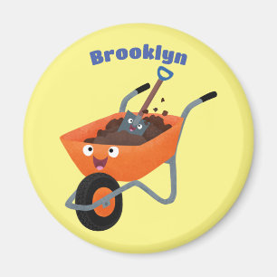 Cute happy orange wheelbarrow cartoon illustration magnet