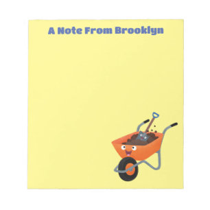 Cute happy orange wheelbarrow cartoon illustration notepad