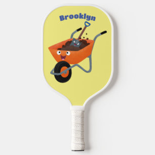 Cute happy orange wheelbarrow cartoon illustration pickleball paddle