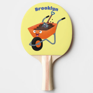 Cute happy orange wheelbarrow cartoon illustration ping pong paddle
