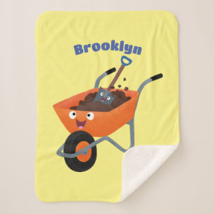 Cute happy orange wheelbarrow cartoon illustration sherpa blanket