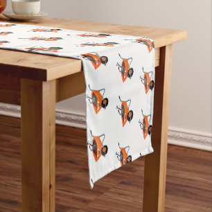 Cute happy orange wheelbarrow cartoon illustration short table runner