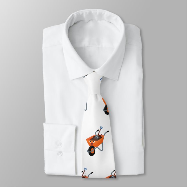 Cute happy orange wheelbarrow cartoon illustration tie (Tied)