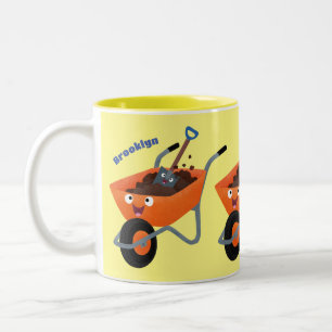 Cute happy orange wheelbarrow cartoon illustration Two-Tone coffee mug