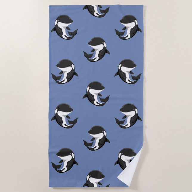 Cute Happy Orca Killer Whale Beach Towel (Front)