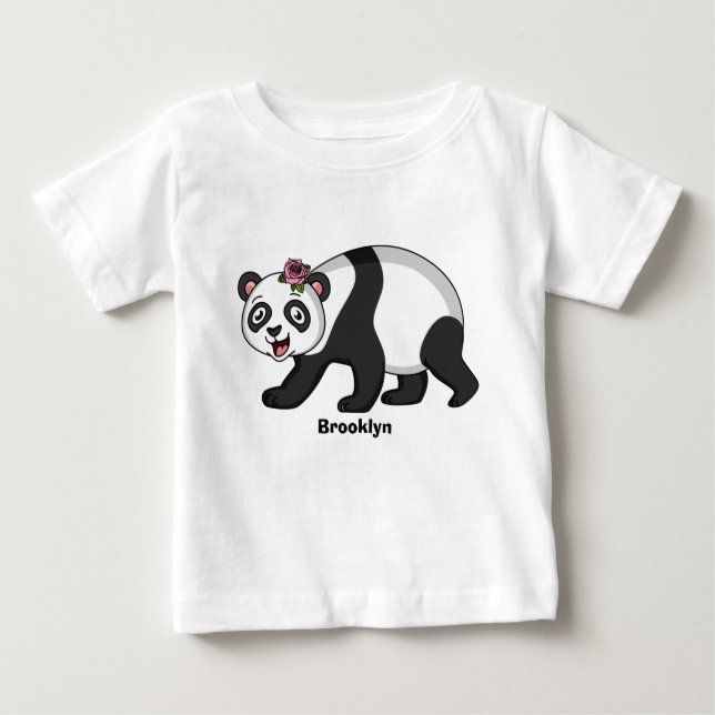 Cute happy panda bear with flower cartoon  baby T-Shirt (Front)