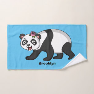 Cute happy panda bear with flower cartoon  bath towel set