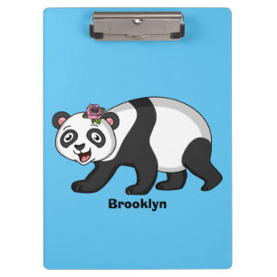 Cute happy panda bear with flower cartoon clipboard