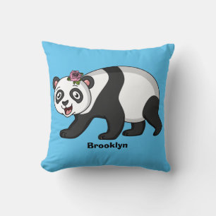 Cute happy panda bear with flower cartoon cushion