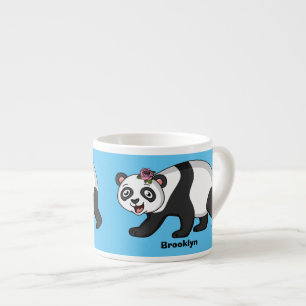 Cute happy panda bear with flower cartoon  espresso cup