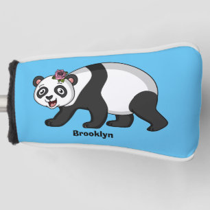 Cute happy panda bear with flower cartoon golf head cover