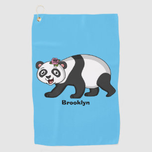 Cute happy panda bear with flower cartoon golf towel