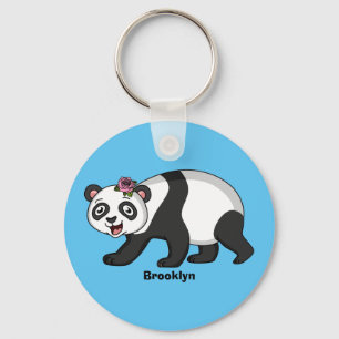 Cute happy panda bear with flower cartoon  key ring