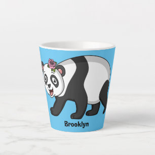 Cute happy panda bear with flower cartoon   latte mug