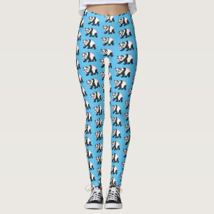 Cute happy panda bear with flower cartoon leggings