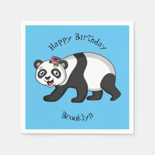 Cute happy panda bear with flower cartoon napkin