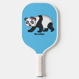 Cute happy panda bear with flower cartoon pickleball paddle