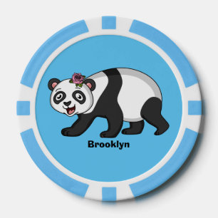 Cute happy panda bear with flower cartoon  poker chips