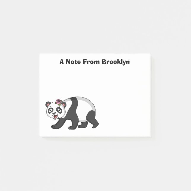Cute happy panda bear with flower cartoon  post-it notes (Front)