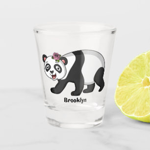 Cute happy panda bear with flower cartoon shot glass