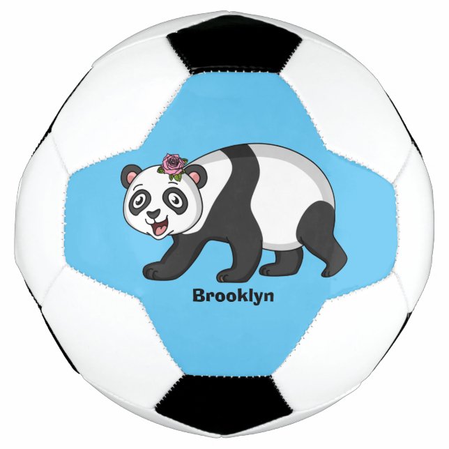 Cute happy panda bear with flower cartoon soccer ball (Front)