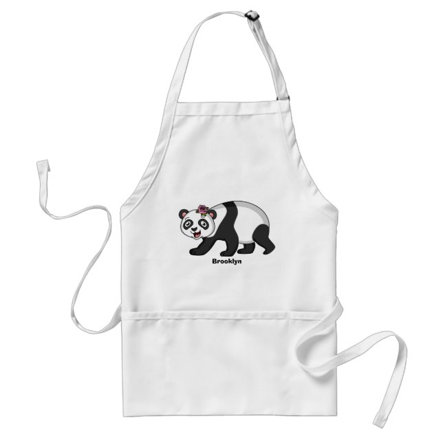 Cute happy panda bear with flower cartoon standard apron (Front)