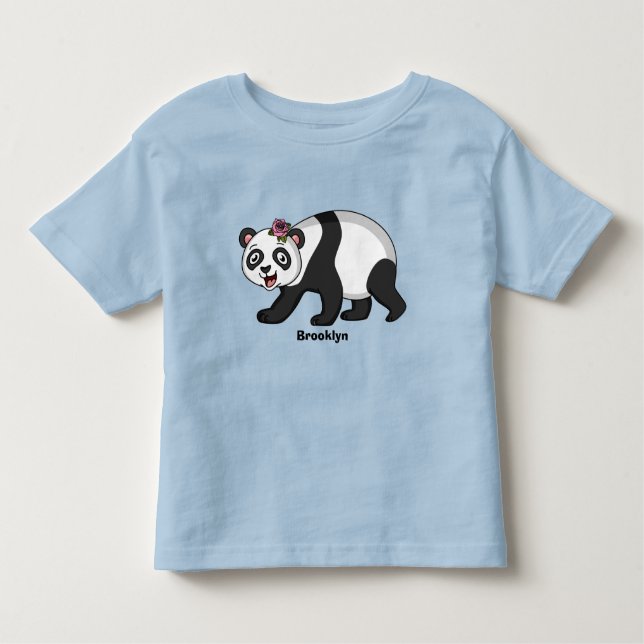 Cute happy panda bear with flower cartoon toddler T-Shirt (Front)