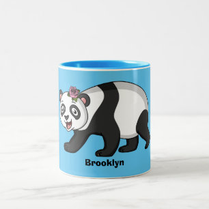 Cute happy panda bear with flower cartoon  Two-Tone coffee mug