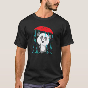 Cute Happy Panda Bear With Umbrella Getting Wet In T-Shirt