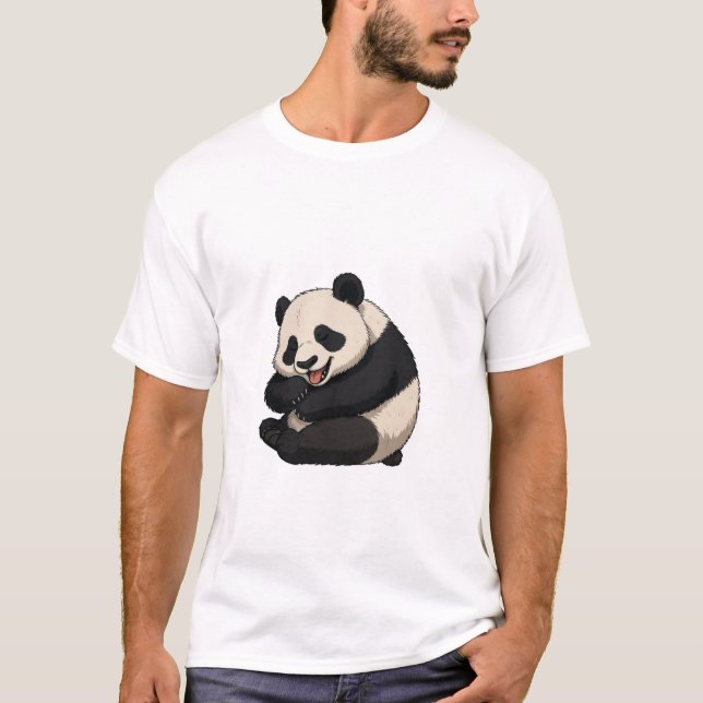 Cute Happy Panda Hugging Itself T-Shirt (Front)