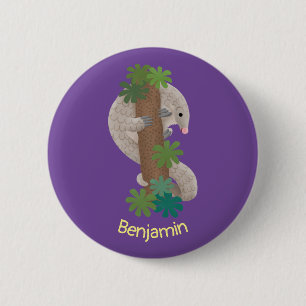 Cute happy pangolin anteater illustration 6 cm round badge