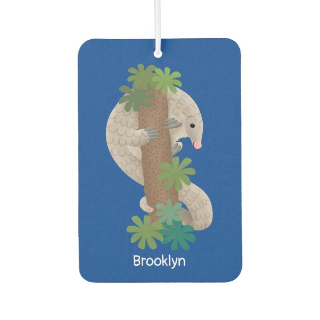 Cute happy pangolin anteater illustration car air freshener (Front)