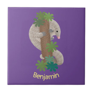 Cute happy pangolin anteater illustration ceramic tile