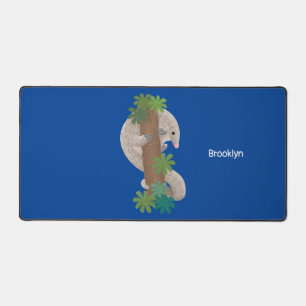 Cute happy pangolin anteater illustration desk mat