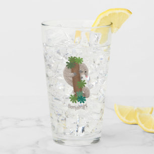 Cute happy pangolin anteater illustration glass