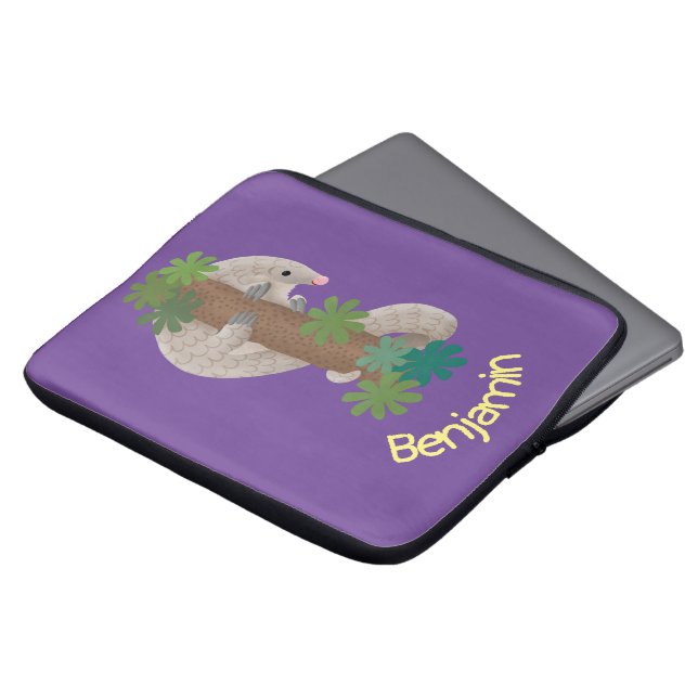 Cute happy pangolin anteater illustration laptop sleeve (Front Top)