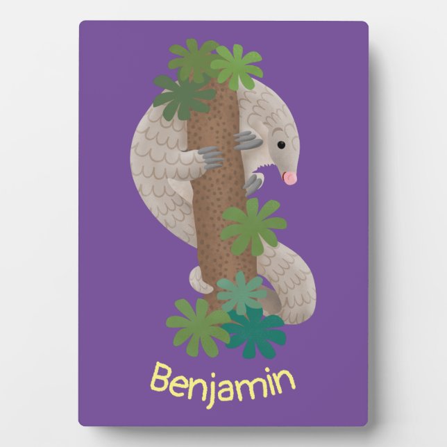 Cute happy pangolin anteater illustration plaque (Front)
