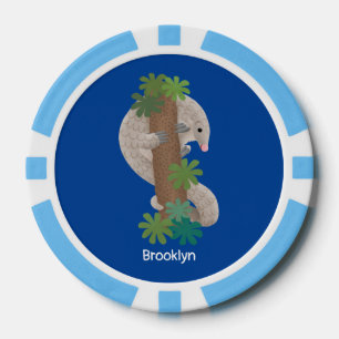Cute happy pangolin anteater illustration poker chips