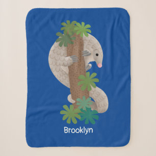 Cute happy pangolin anteater illustration sherpa blanket