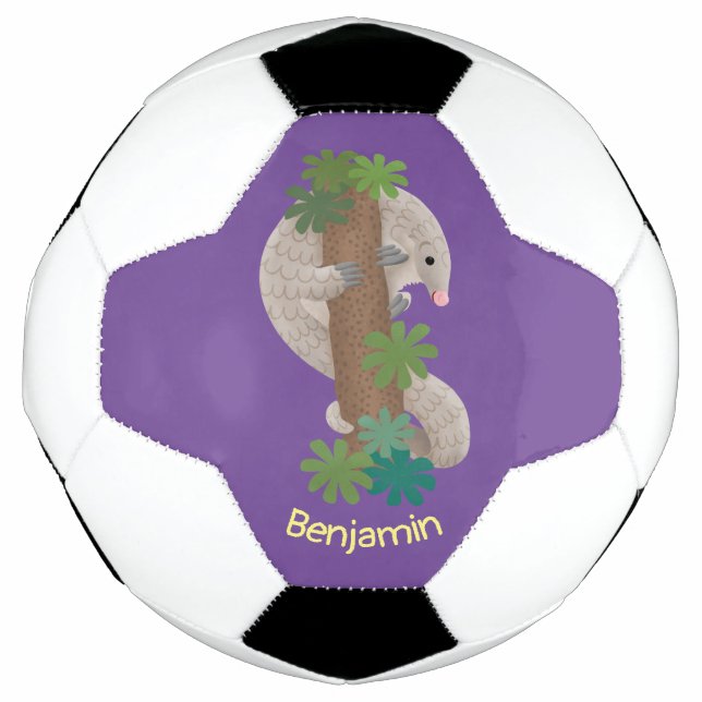 Cute happy pangolin anteater illustration soccer ball (Front)