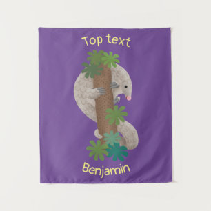 Cute happy pangolin anteater illustration tapestry