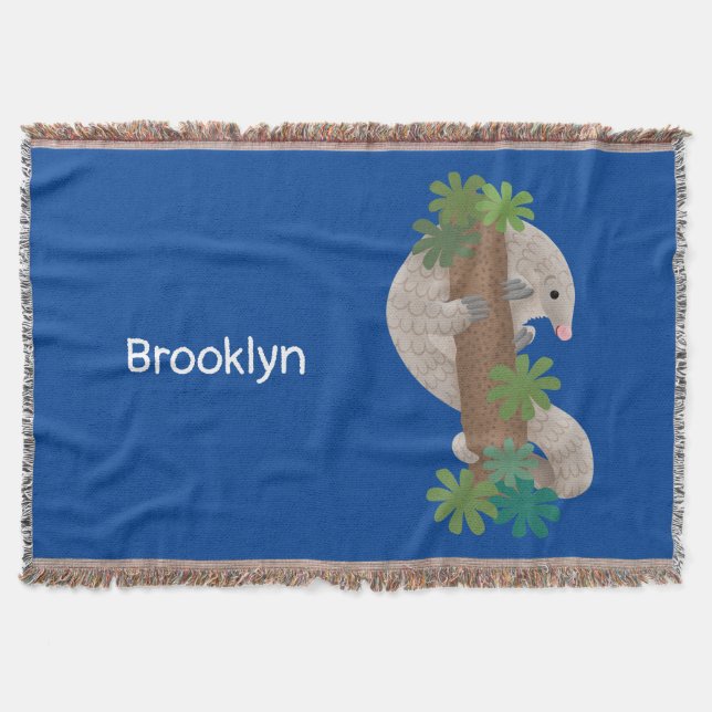 Cute happy pangolin anteater illustration throw blanket (Front)