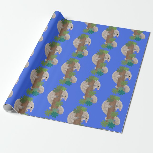 Cute happy pangolin anteater illustration wrapping paper (Unrolled)