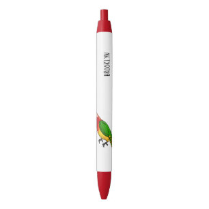 Cute happy parrot cartoon illustration black ink pen