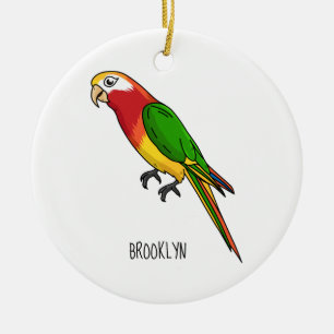 Cute happy parrot cartoon illustration ceramic ornament