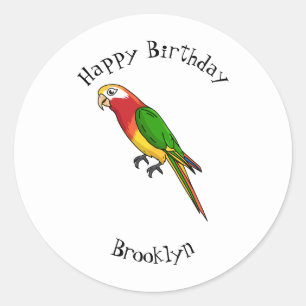 Cute happy parrot cartoon illustration classic round sticker